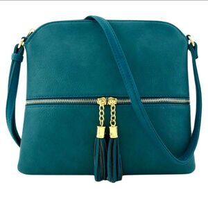Dark Green Messenger Crossbody Bag w/Tassel